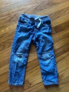 Gap Toddler Pull-On Dinosaur Knee Jeans Blue Denim Boys Size 4 Years Fun Cute